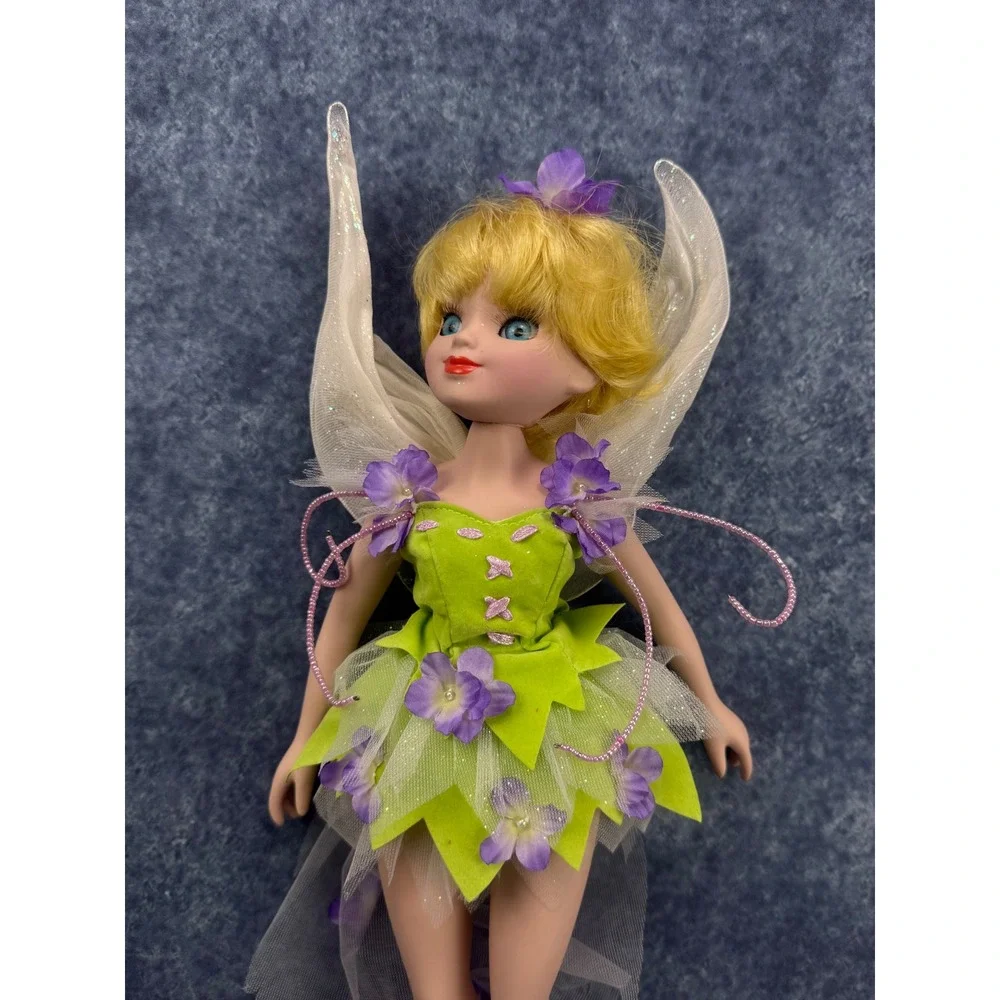 Tinker Bell Inspired Fairy Doll 14 Inch Green Floral Dress Shimmering Wings